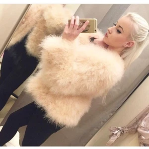 Luxury Knitted Jacket Fashion O Neck for Women Ostrich Feather Fluffy Coat - Picture 1 of 31