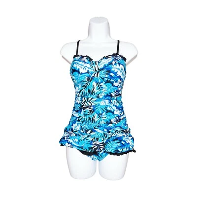Traje de baño de una pieza con estampado de hojas laterales acanalados con volantes Shore Shapes talla múltiple 8 7400 Foto 1 de 2