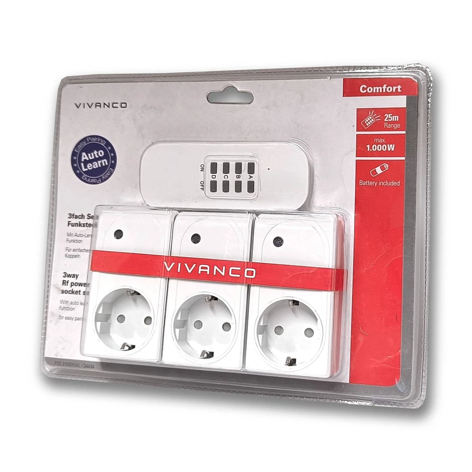 Vivanco FSS 31000WAL 3-fach Funksteckerset 3 x Funkstecker Lampen Geräte