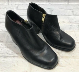 H by Hudson Womens 37 Black Leather Block Heeled Mid Ankle Boots Booties (g3h) - Picture 1 of 11