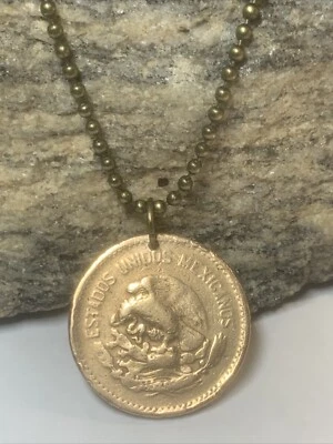 1943 México Circulado Vintage Moneda Colgante 24" Collar Águila Mexicana Segunda Guerra Mundial. A1 Foto 1 de 4