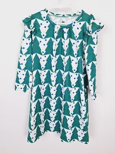 Crewcuts Nightgown 7 White Green Trees Long Sleeve Pajamas Girl - Picture 1 of 4