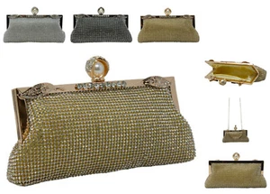 Ladies Pearl Sparkle Clutch Bag Wallet Handbag Women Party Purse Shiny 8805 - Picture 1 of 11
