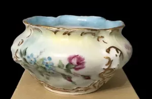 ANTIQUE RC MOLIERE GERMANY GOLD TRIM FLOWER SWAG FINGER OPEN SUGAR BOWL - Picture 1 of 9