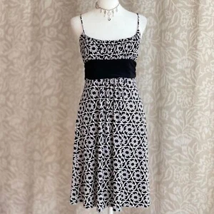 Vintage Y2K 00s Soprano Black & White Geometric Floral Pattern Dress Size S - Picture 1 of 7
