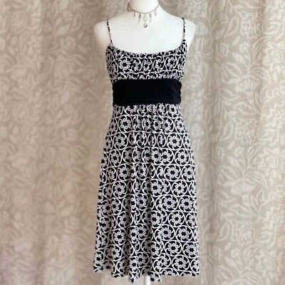 Vintage Y2K 00s Soprano Black & White Geometric Floral Pattern Dress Size S - Image 1 of 4