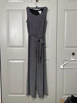 NWOT Nicole Miller Black & Silver Sleeveless Jumpsuit Waist Tie Belt Zipper XS - Image 1 of 4