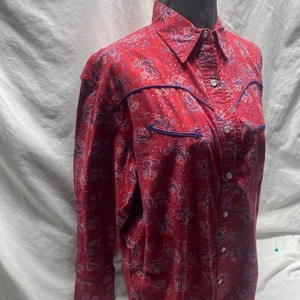 Vintage Wrangler Blues Paisley Bandana Western Pearl sz L - Picture 1 of 6