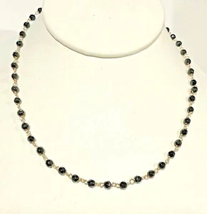 Brand New 14K Gold Faceted Black Onyx Bead Necklace - Picture 1 of 2