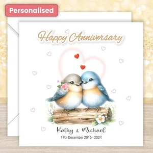 Personalised Wedding Anniversary Card Happy Anniversary Bird Wife Husband Couple - Picture 1 of 11