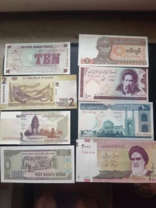 8 x Banknoten / Geldscheine AUSLAND 7 x bankfrisch + 1 x SUDAN (fast bankfrisch) - Bild 1 von 2