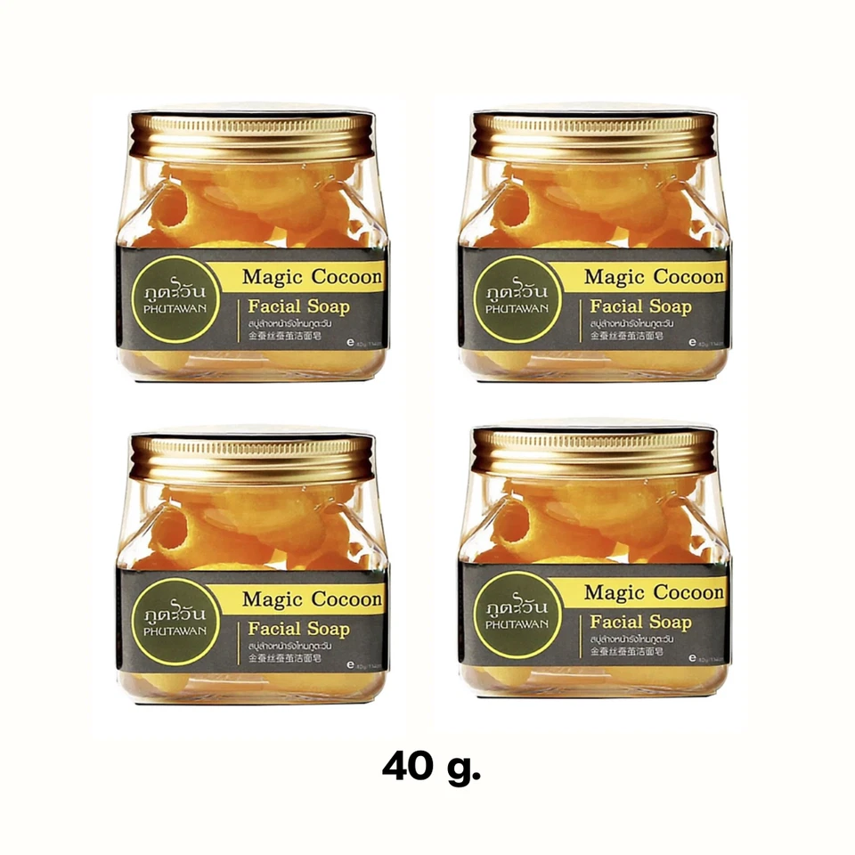 4 x Phutawan Magic Cocoon Facial Soap Natural Thai Gold Silk Magic Scrub Smooth - Image 1 of 4