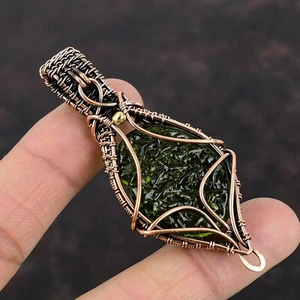 Moldavite Gemma Filo Avvolto Ciondolo Artigianale Rame Gioielli Unici 2,83" - Foto 1 di 6