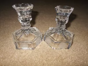 Pair Fostoria Glass LIBERTY COIN CANDLESTICKS Holders 1886 general Clear - Picture 1 of 4