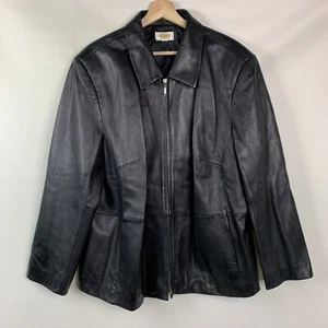 Talbots Damen Jacke schwarz Leder Kragen Reißverschluss Taschen gefüttert Größe 2X - Bild 1 von 11