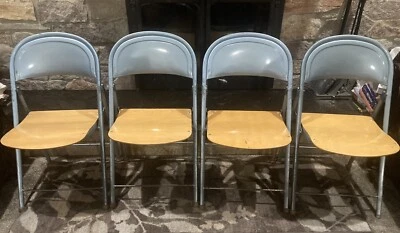 Vtg MCM  American Seating Co Metal And Wood folding Chair Lot Of 4 Blue - Image 1 of 4