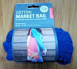 Blue 100% Cotton Market Bag Produce Shopping Grocery Bag Reusable 22lb Carry NIP - Picture 1 of 4