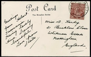 1937 Postal 11⁄2d de Hobart a Inglaterra de "The Breaden Series"" Foto Hobart - Imagen 1 de 2