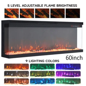 60" 3D Panoramic Media Wall Electric Fire 3 Side Full Glass Fireplace Freestand - Picture 1 of 10