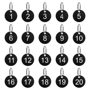 20Pcs Number Tags 1-20 35mm Round Key Tags for House Lockers Black - Picture 1 of 7