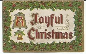 Eine fröhliche Weihnacht Stechpalme Grenze veröffentlicht 1910 Postkarte Vintage Urlaub - Bild 1 von 2