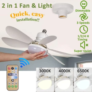 Large Ceiling Fan E27 Socket Fan 30W with Dimmable LED Light Remote Controller - Picture 1 of 12