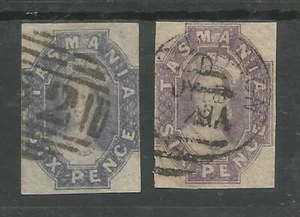 TASMANIA sg45 & 49 1860-7 6ds FINE USED CAT £270 - Picture 1 of 2