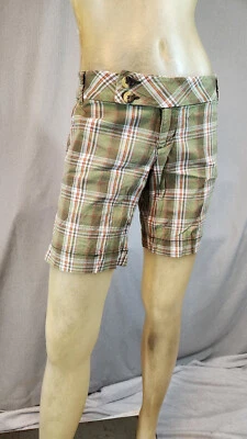 Paris Blues Green White Red Tartan Plaid Bermuda Shorts Womens SMALL USED - Image 1 of 4