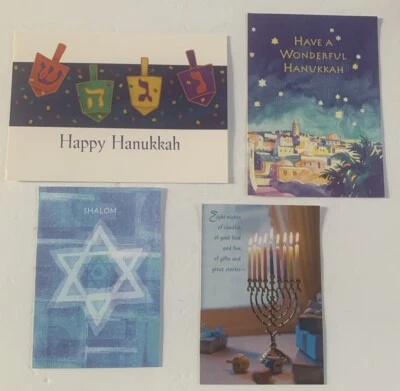 Lot of 32 Hanukkah Random Greeting Cards Shalom Menorah Jerusalem 4 Designs Size - Image 1 of 4