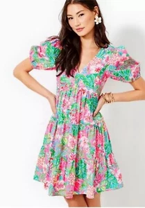 LILLY PULITZER GRÖSSE 4 NALANI BAUMWOLLKLEID REISE IN DEN DSCHUNGEL NEU MIT ETIKETT - Bild 1 von 5