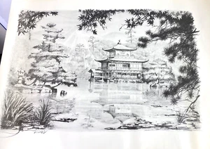 Obra de arte en blanco y negro firmada 24,5" x 17 3/4" - Imagen 1 de 4