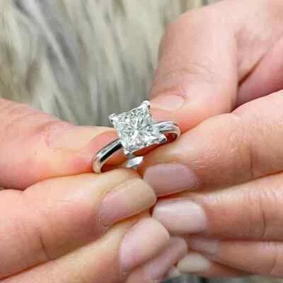 14k White Gold 2.00 Ct Princess Cut Lab Grown Diamond Women Wedding Ring - Image 1 of 4