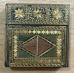 Zigarettenetui aus Holz mit Strohbeschichtung Box Schatulle - Bild 1 von 3