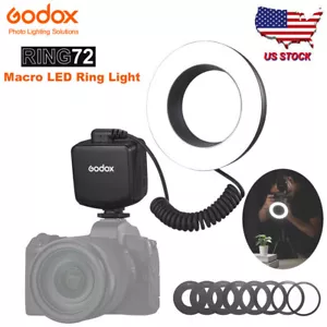 US Godox Ring72 Macro LED Video Fill Light 5600K+8 Lens Adapter Rings for DSLR - Picture 1 of 14