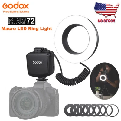 US Godox Ring72 Macro LED Video Fill Light 5600K+8 Lens Adapter Rings for DSLR - Image 1 of 4