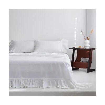 Juego de sábanas de lino belga con volantes largos 4 piezas (1 sábana plana, 1 sábana ajustable... Foto 1 de 4