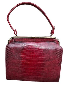 Borsa a mano vintage anni 50/60 Palizzio rosso mattone lucertola/rettile chiusura metallo - Foto 1 di 22