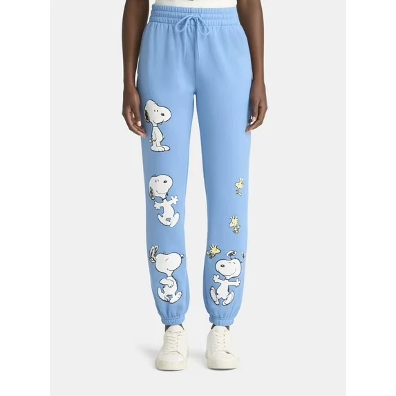 Snoopy and Woodstock Women's Graphic Joggers, Size XXL(20), Relaxed Fit, Blue - Image 1 of 4