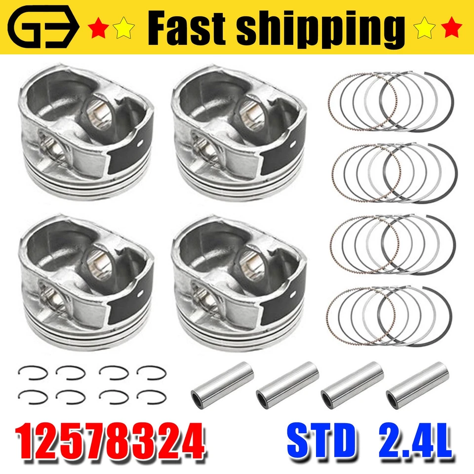 STD Engine Pistons & Rings Kit For Chevy Captiva Cobalt Equinox HHR Impala 2.4L - Image 1 of 4