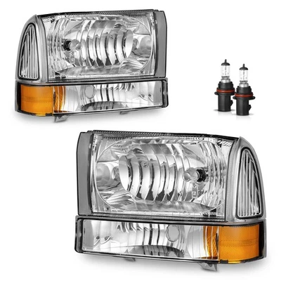 Headlights For 1999-2004 Ford F250 F350 F450 Super Duty Excursion W/Bulbs Pair - Imagem 1 de 4
