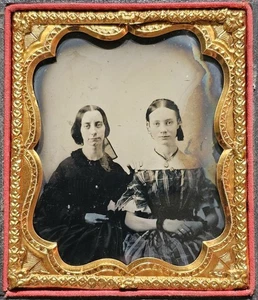 Antiker 1/6 Teller Ambrotype schöne Mutter / Tochter im Union Etui 1850er Jahre - Bild 1 von 11