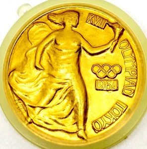 Olympiade Tokio Japan 1964, vergoldete Medaille & Hinomaru rund roter Deckel Etui - Bild 1 von 7