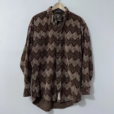 Vintage Chaps Ralph Lauren Shirt Men Large Brown Burgundy Corduroy Chevron Aztec - Image 1 of 4