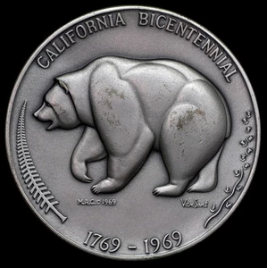 1969 California State Bicentennial The Golden Land Medal MACO .999 plata 63 mm - Imagen 1 de 2