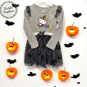 Girls Halloween Hello Kitty Witch Dress Size 5 Gray Glittery Black CUTE! NWT - Picture 1 of 8