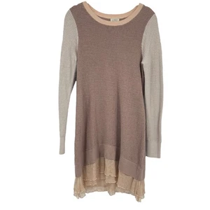 LOGO Sweater Knit Mauve Beige Cashmere Layers Fairy Grunge Lori Goldstein M - Picture 1 of 11
