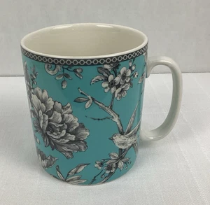 222 Fifth Adelaide Turquoise Large Coffee Tea Mug Cup, Bird, Flowers - Picture 1 of 9