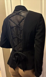 KAY UNGER One Button Blazer Jacket Silk Blend Bow Tie Women’s Size 4 Black - Picture 1 of 24