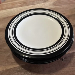 Lot of 4 Laurie Gates “Antilles” Heavy Dinner Plates White & Black 11.75” - Picture 1 of 9
