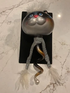 Rare XX Big Cat Head W/ Scarf Glass Ornament - Picture 1 of 6